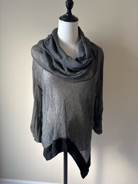 Charcoal Sheer Asymmetric Cowl Neck Sweater